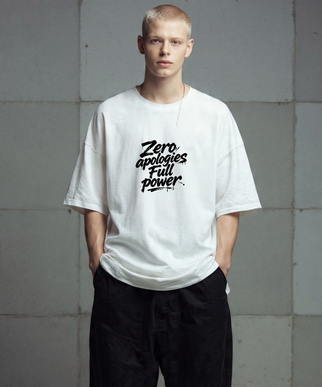ONVING'S ORIGINALS “ZERO APOLOGIES” 240GSM WHITE OVERSIZE UNISEX T-SHIRT