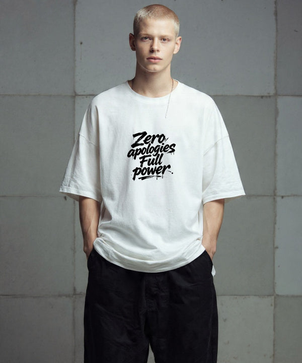 ONVING'S ORIGINALS “ZERO APOLOGIES” 240GSM WHITE OVERSIZE UNISEX T-SHIRT