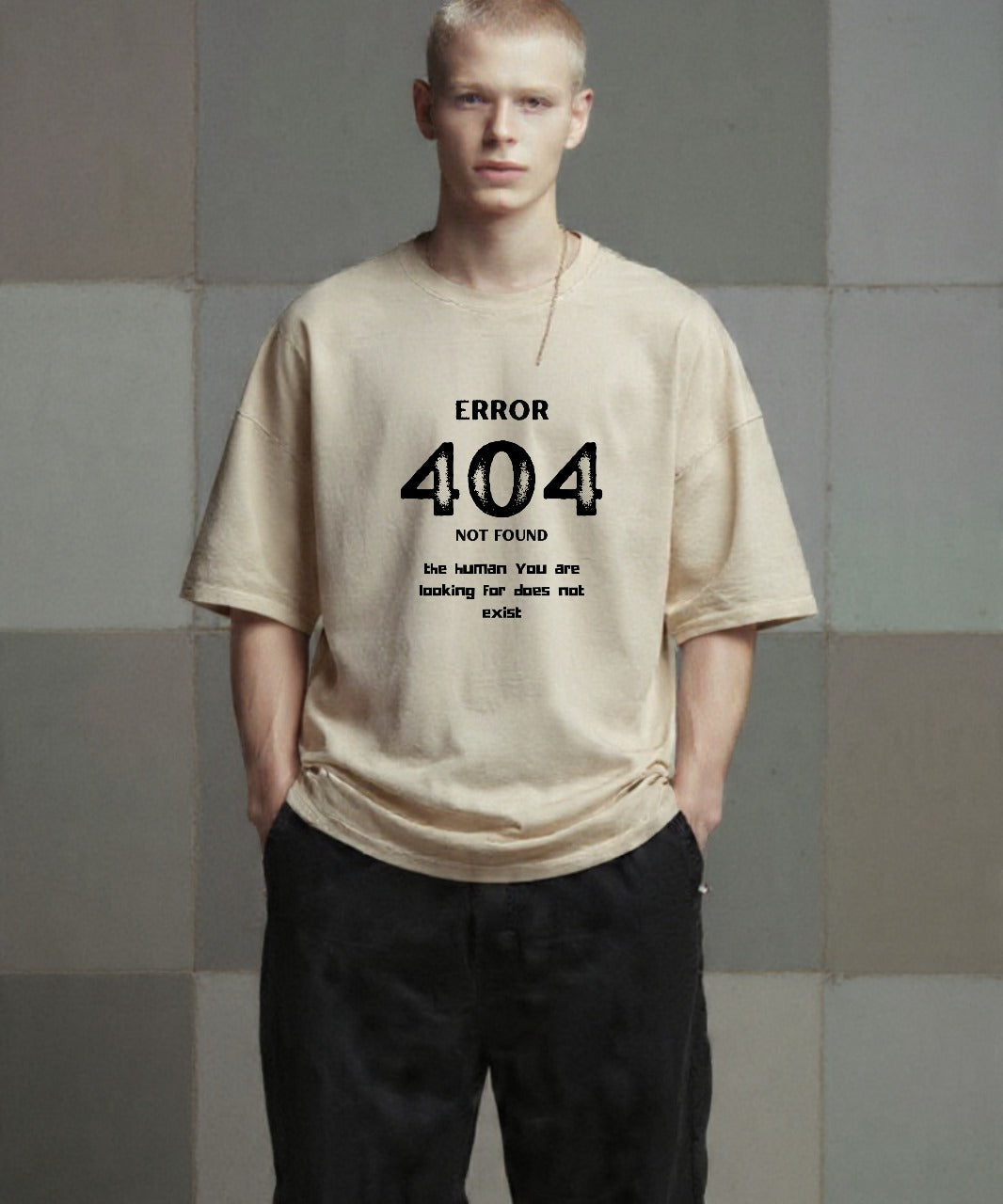 ONVING'S ORIGINALS “NOT FOUND” – 240GSM Premium Oversized Unisex T-Shirt (Beige)