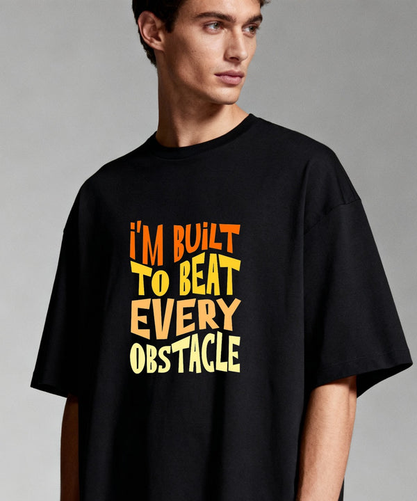 ONVING'S ORIGINALS “BEAT OBSTACLE” 240GSM BLACK  OVERSIZE UNISEX T-SHIRT