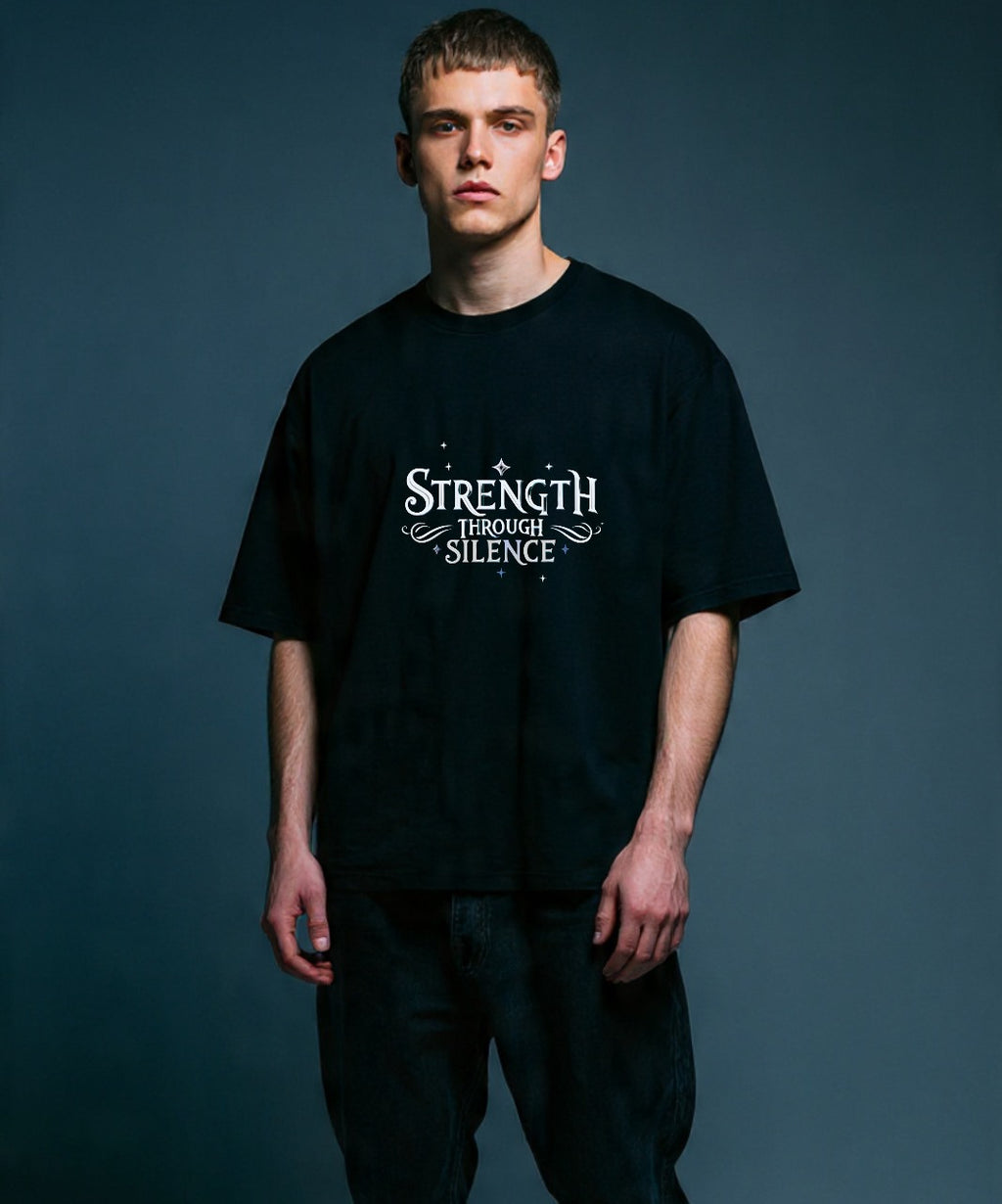 ONVINGS ORIGINALS “STRENGTH-SILENCE” 240GSM Black Oversize Unisex T-Shirt