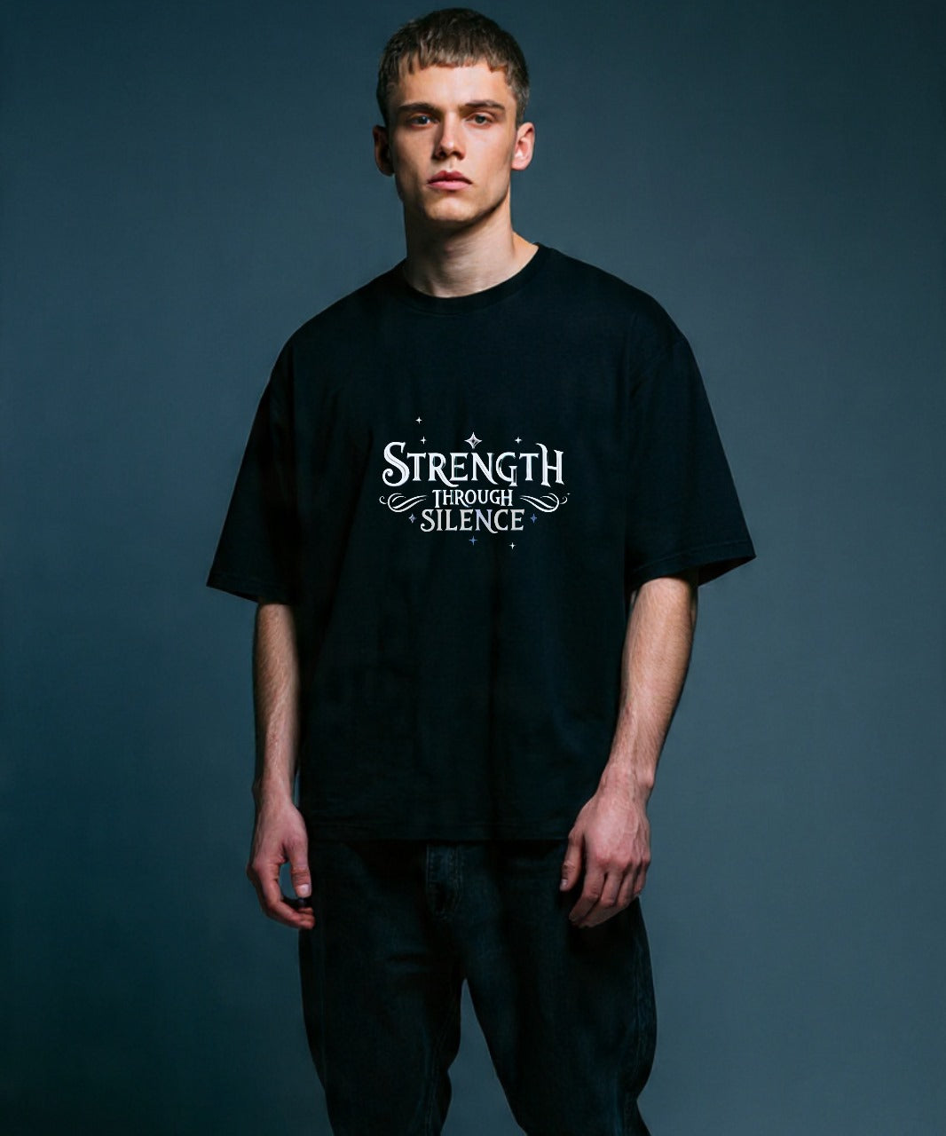 ONVINGS ORIGINALS “STRENGTH-SILENCE” 240GSM Black Oversize Unisex T-Shirt