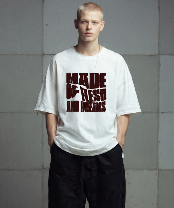 ONVING'S ORIGINALS “FLESH & DREAMS” – 240GSM Premium Oversized Unisex T-Shirt (White)