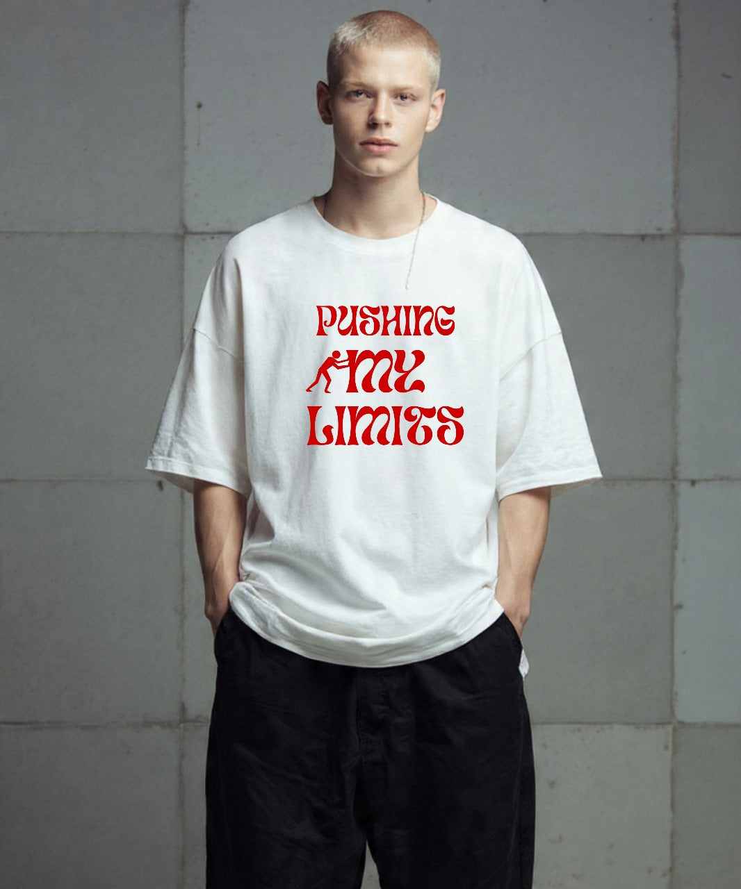 ONVING'S ORIGINALS “PUSHING LIMITS” 240GSM WHITE OVERSIZE UNISEX T-SHIRT