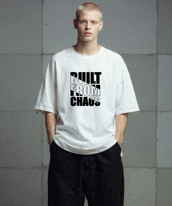 ONVING'S ORIGINALS “BUILT FROM CHAOS” 240GSM White OVERSIZE UNISEX T-SHIRT