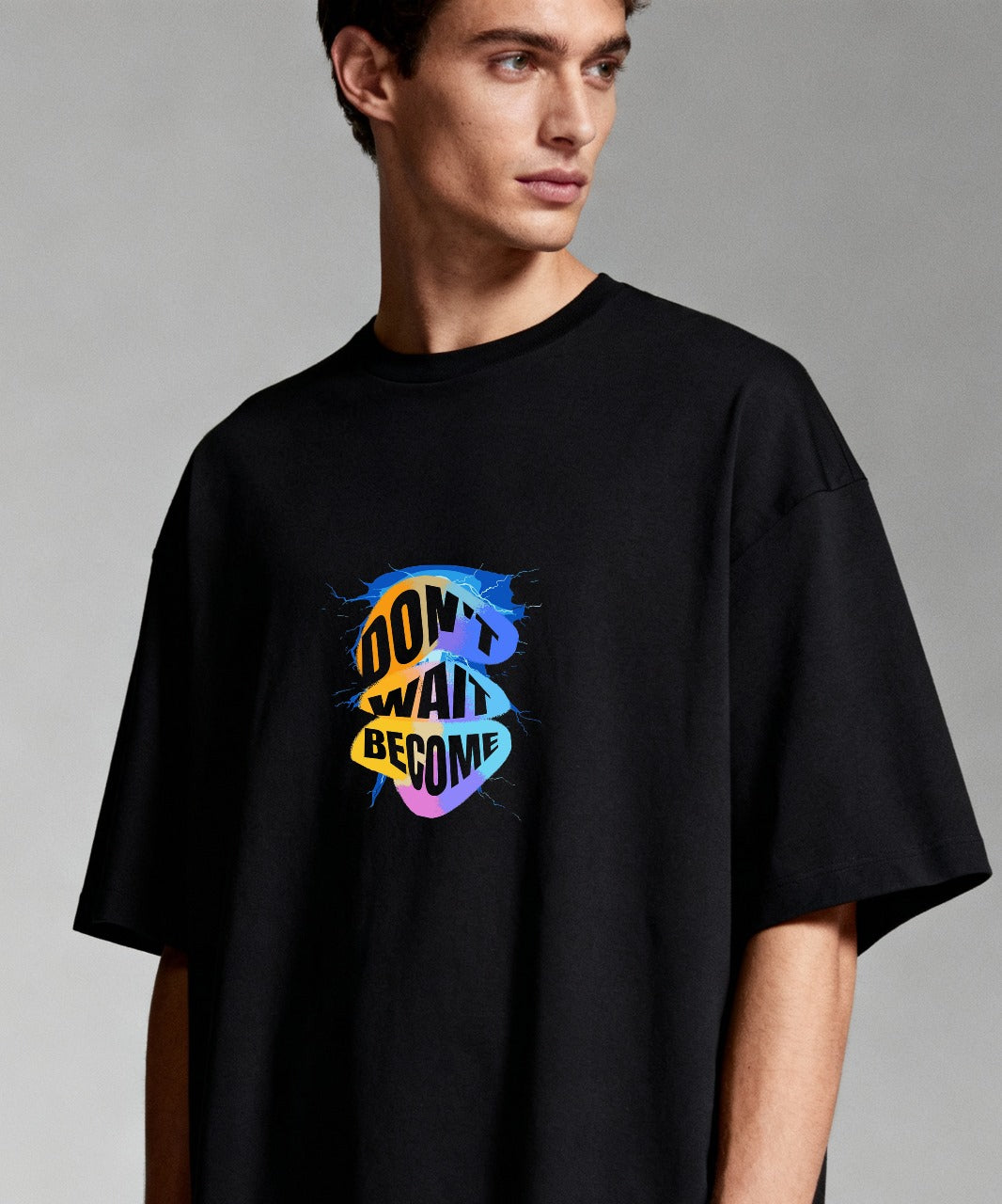 ONVING'S ORIGINALS “BECOME” 240GSM BLACK PREMIUM OVERSIZE UNISEX T-SHIRT