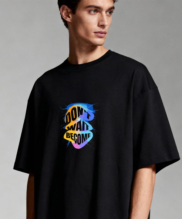 ONVING'S ORIGINALS “BECOME” 240GSM BLACK PREMIUM OVERSIZE UNISEX T-SHIRT