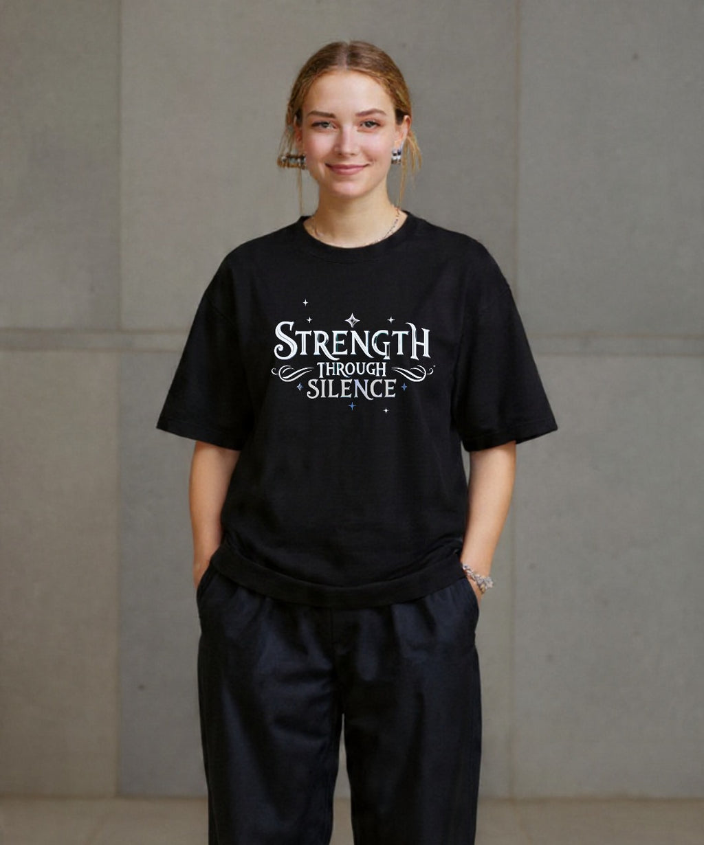 ONVINGS ORIGINALS “STRENGTH-SILENCE” 240GSM Black Oversize Unisex T-Shirt