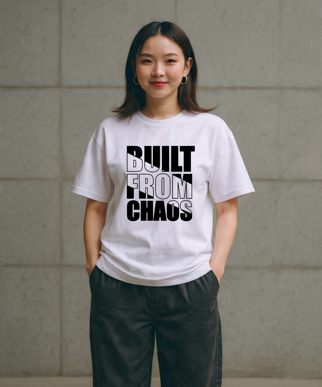 ONVING'S ORIGINALS “BUILT FROM CHAOS” 240GSM White OVERSIZE UNISEX T-SHIRT