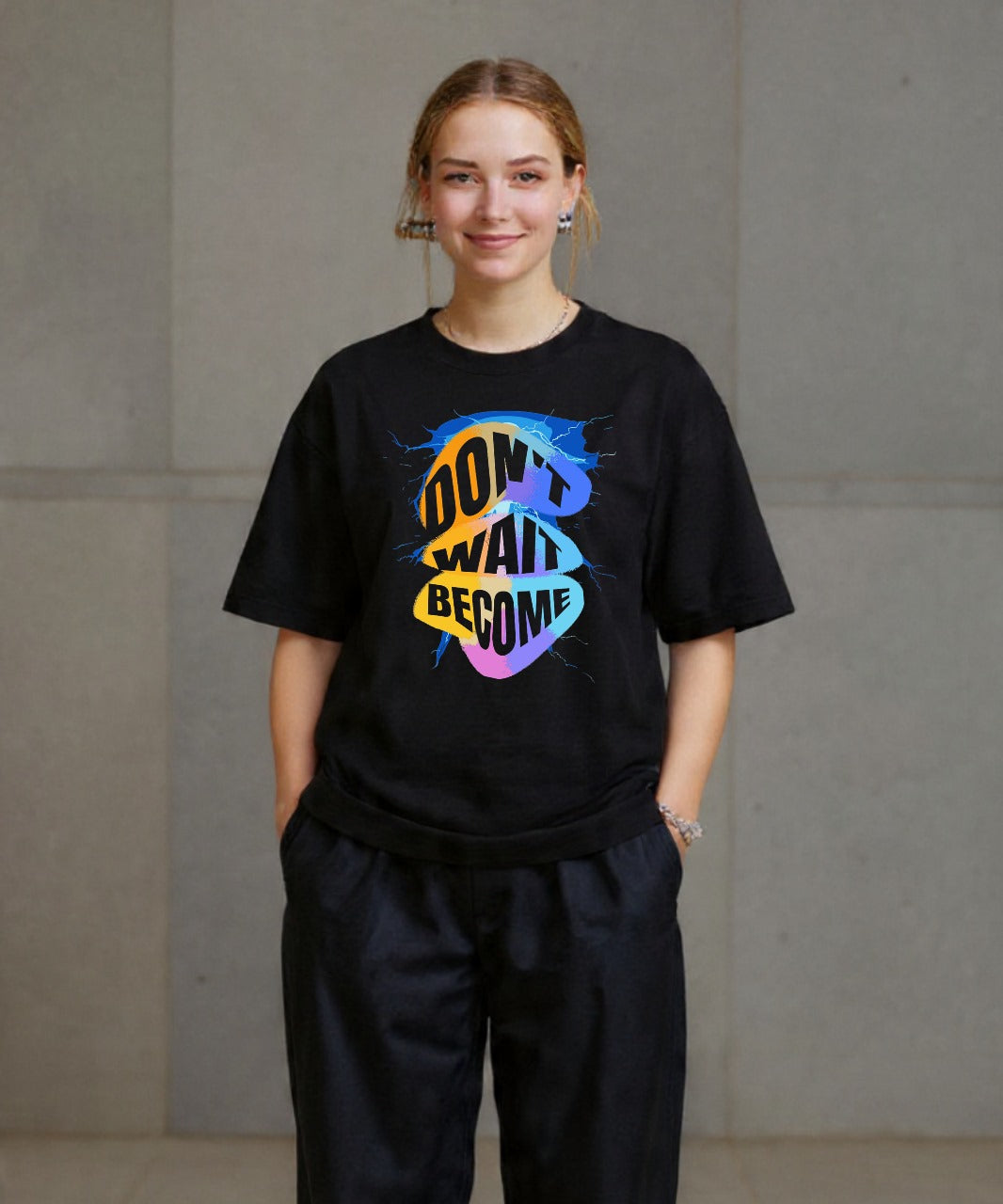 ONVING'S ORIGINALS “BECOME” 240GSM BLACK PREMIUM OVERSIZE UNISEX T-SHIRT