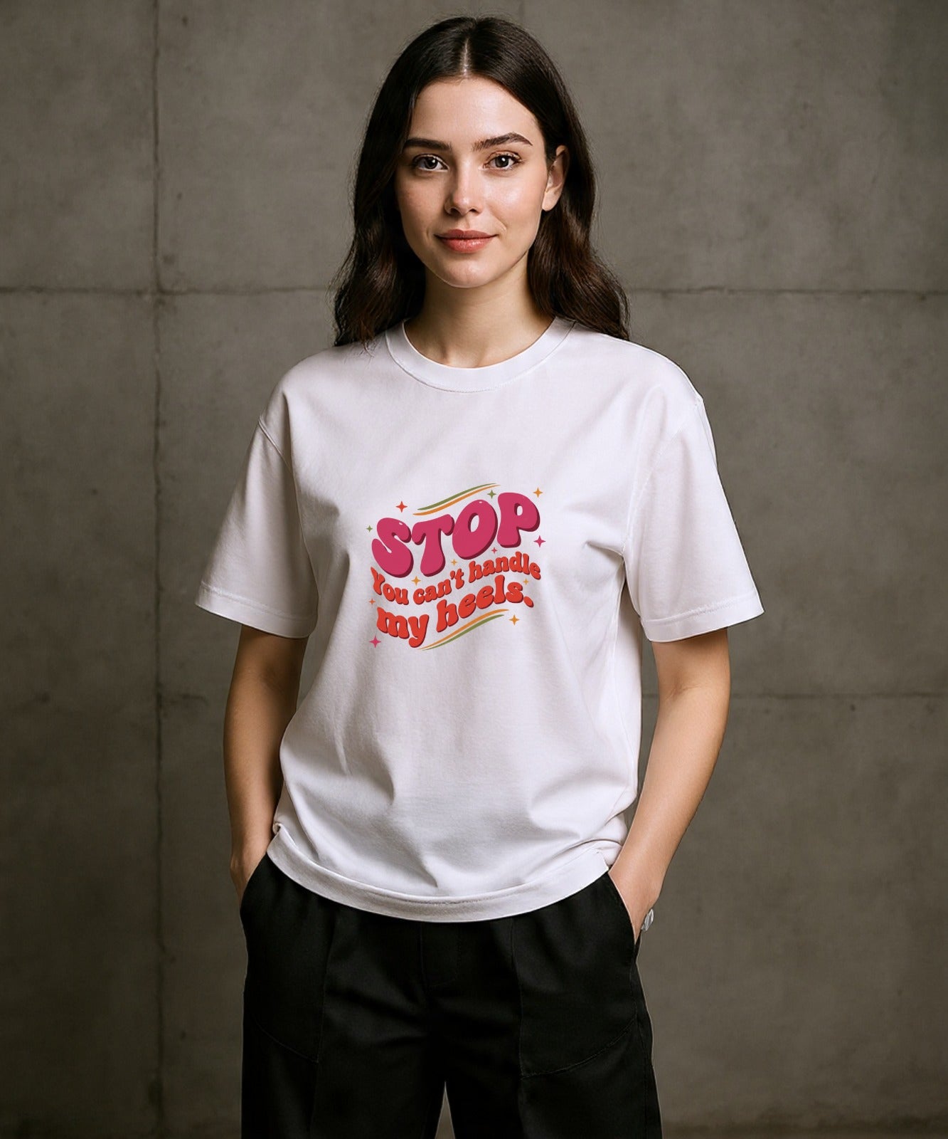 ONVINGS ORIGINALS “MY HEELS” 180GSM WHITE  REGULAR FIT WOMEN T-SHIRT