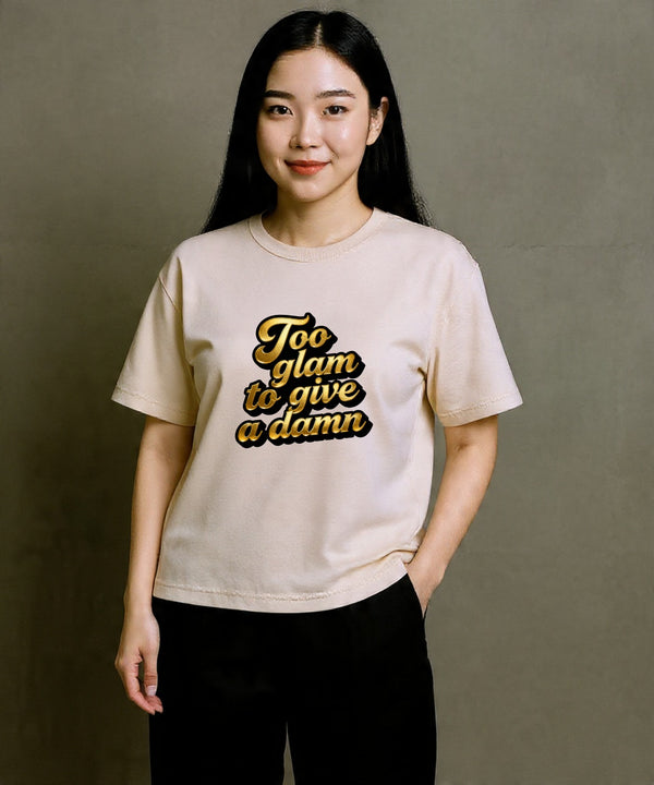ONVINGS ORIGINALS “GLAM-DAMN” 240GSM BEIGE PREMIUM OVERSIZE WOMENS T-SHIRT