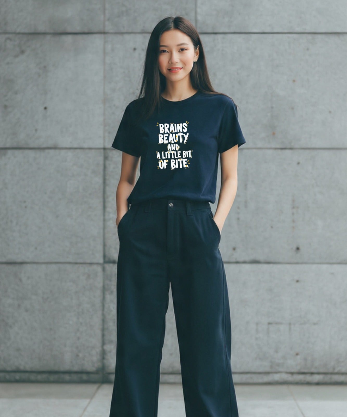 ONVINGS ORIGINALS “BIT OF BITE” 180GSM BLACK PREMIUM REGULAR FIT WOMEN T-SHIRT