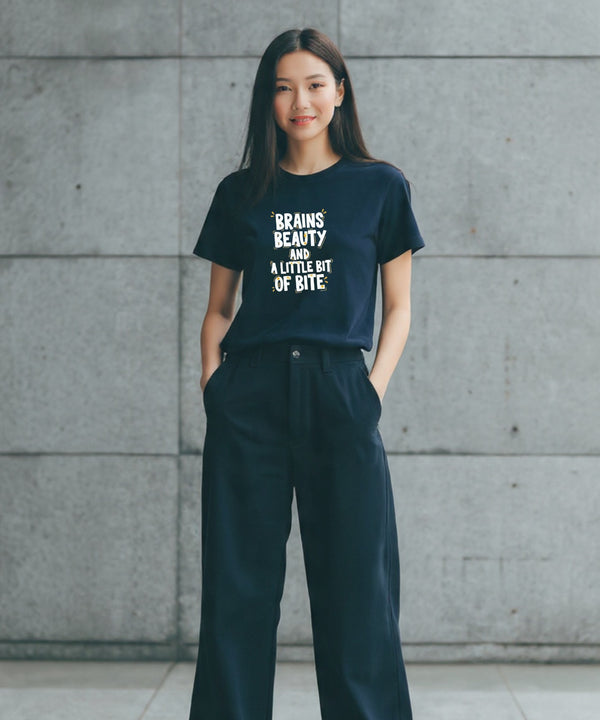 ONVINGS ORIGINALS “BIT OF BITE” 180GSM BLACK PREMIUM REGULAR FIT WOMEN T-SHIRT