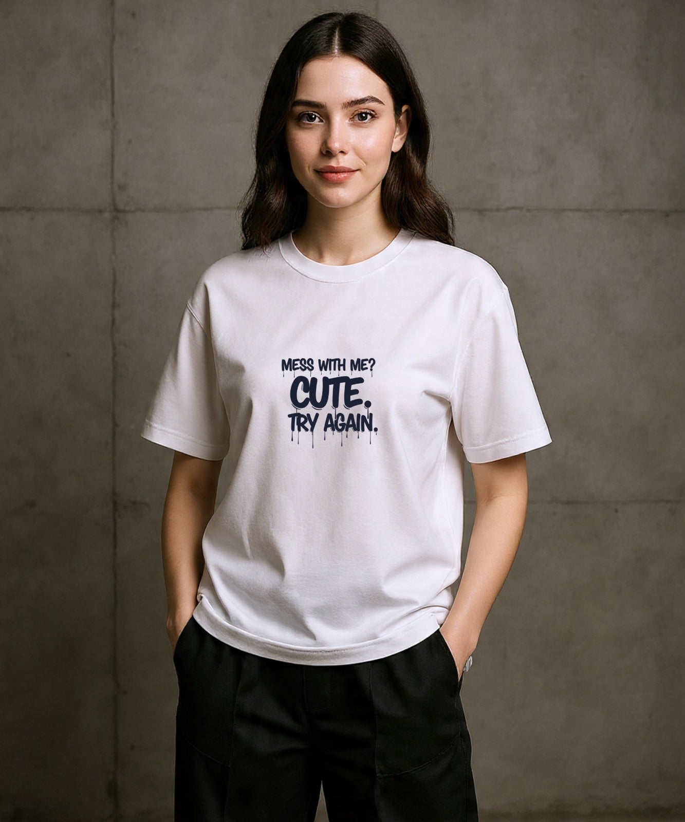 ONVINGS ORIGINALS “TRY AGAIN” 180GSM WHITE REGULAR FIT WOMEN T-SHIRT